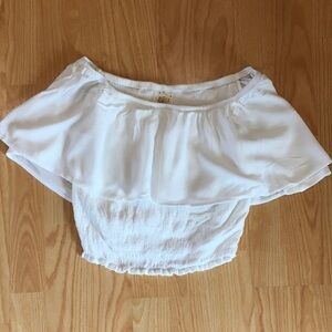 Self Esteem White Off-Shoulder Ruffle Crop Top